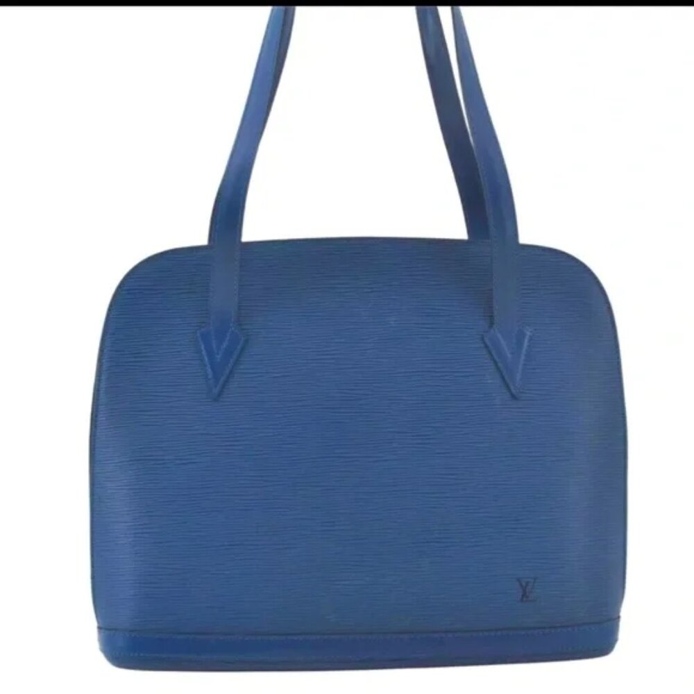 Louis Vuitton LV Epi Lussac Toledo Blue Leather Large Shoulder Bag Vintage